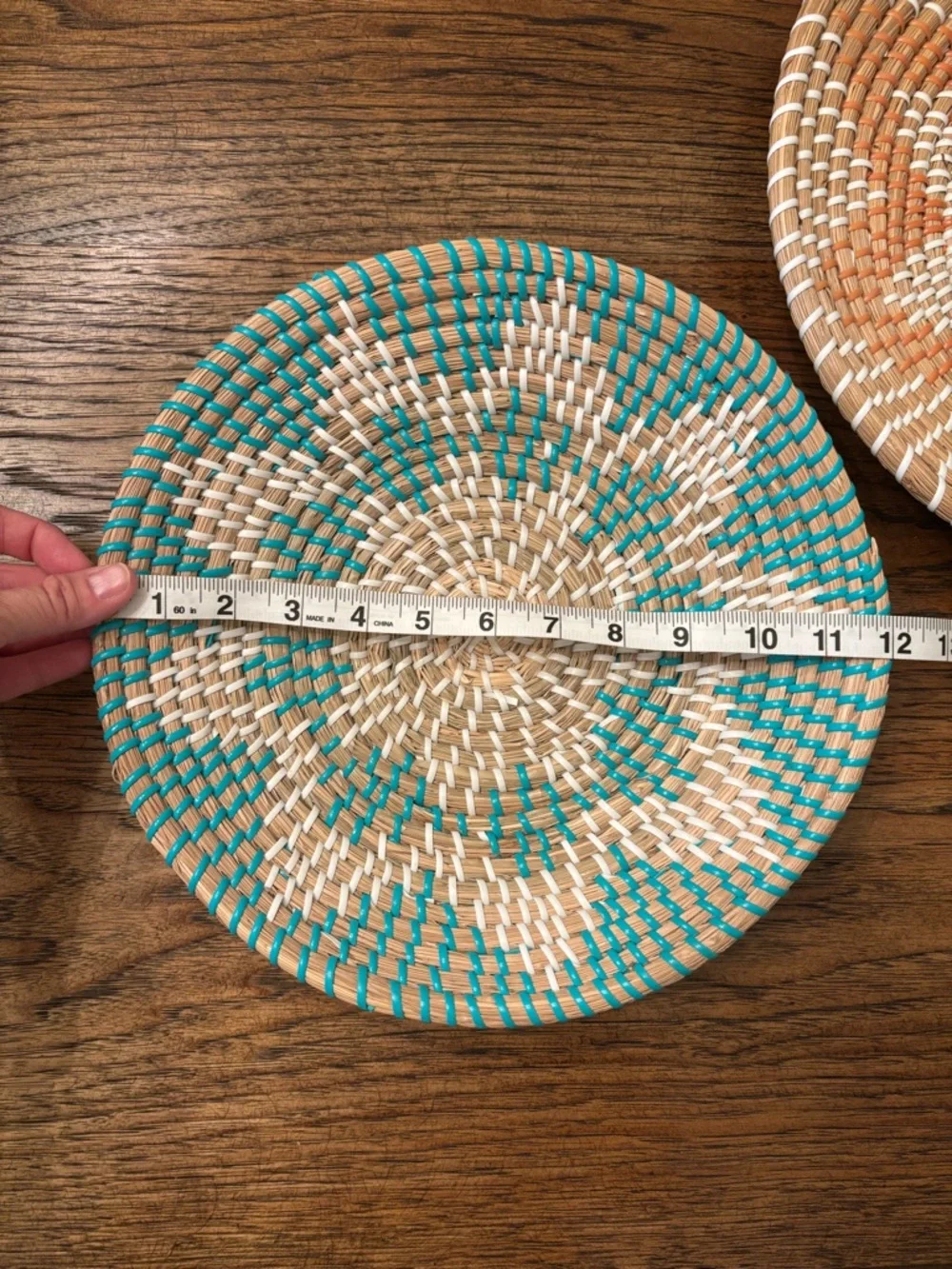Set of 2 Handwoven Senegalese African Wall Baskets Turquoise Coral Boho Decor